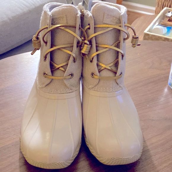 Sperry Metallic Ivory Waterproof Saltwater Duck Boots Rain Boots 8 - Picture 2 of 7